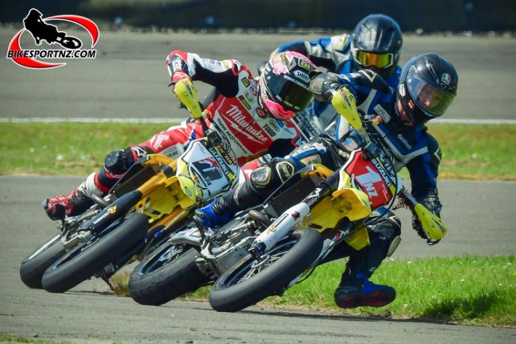 The Supermoto class is sure to be a crowd favourite on the public streets of Whanganui on Boxing Day, especially if UK rider Davey Todd (Suzuki RM-Z450 letter D) and local hero Richie Dibben (Suzuki RM-Z450 No.1) have anything to do with it. Photo by Andy McGechan, BikesportNZ.com